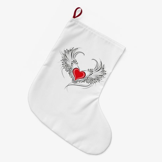 Red Angel Heart mit Flügeln Großer Weihnachtsstrumpf (Vorderansicht (hängend))
