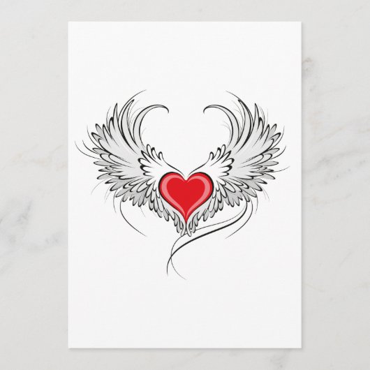 Red Angel Heart mit Flügeln Hinweiskarte (Vorderseite)