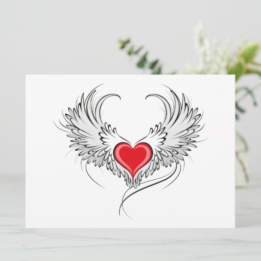 Red Angel Heart mit Flügeln Hinweiskarte (Stehend Vorderseite)