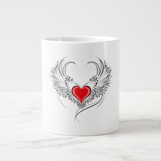 Red Angel Heart mit Flügeln Jumbo-Tasse (Vorderseite)