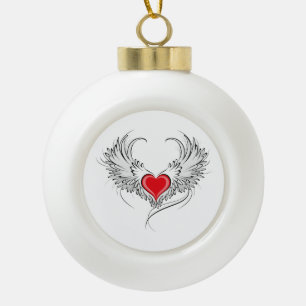 Red Angel Heart mit Flügeln Keramik Kugel-Ornament