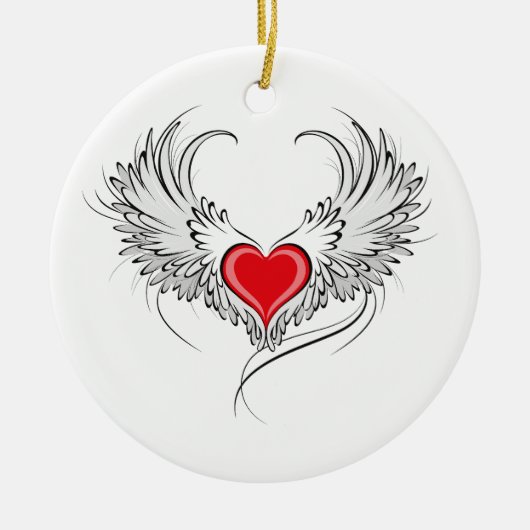 Red Angel Heart mit Flügeln Keramik Ornament (Vorne)