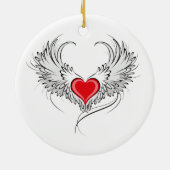 Red Angel Heart mit Flügeln Keramik Ornament (Hinten)