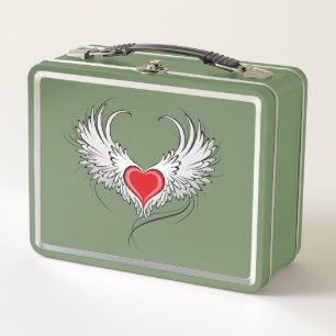 Red Angel Heart mit Flügeln Metall Brotdose
