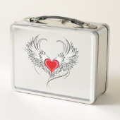 Red Angel Heart mit Flügeln Metall Brotdose (Rückseite)