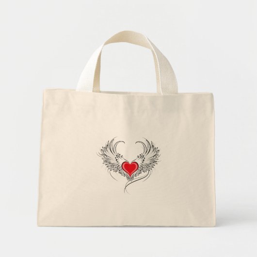 Red Angel Heart mit Flügeln Mini Stoffbeutel (Vorne)