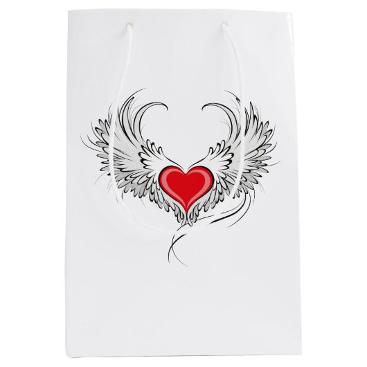 Red Angel Heart mit Flügeln Mittlere Geschenktüte (Vorderseite)