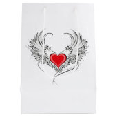 Red Angel Heart mit Flügeln Mittlere Geschenktüte (Rückseite)