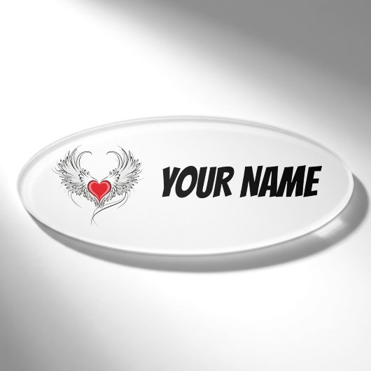 Red Angel Heart mit Flügeln Namenschild (Vorderseite)