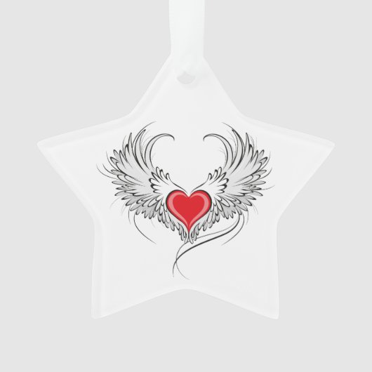 Red Angel Heart mit Flügeln Ornament (Vorderseite)