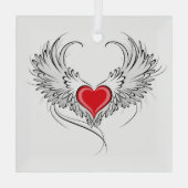 Red Angel Heart mit Flügeln Ornament Aus Glas (Rückseite)