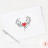 Red Angel Heart mit Flügeln Ovaler Aufkleber (Umschlag)
