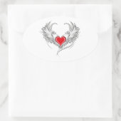 Red Angel Heart mit Flügeln Ovaler Aufkleber (Tasche)