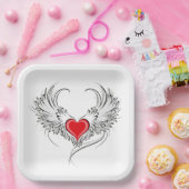 Red Angel Heart mit Flügeln Pappteller (Party)