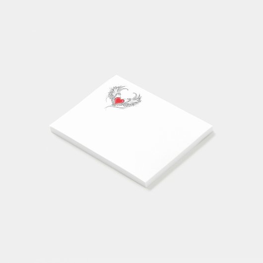 Red Angel Heart mit Flügeln Post-it Klebezettel (angewinkelt)