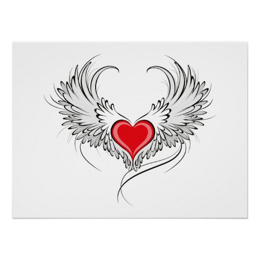 Red Angel Heart mit Flügeln Poster (Vorderseite)