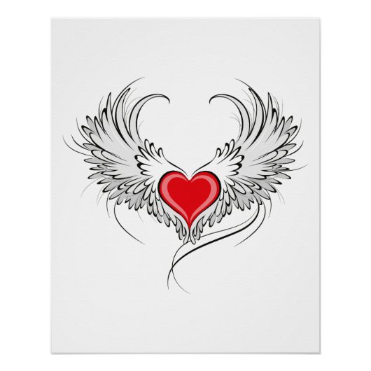 Red Angel Heart mit Flügeln Poster (Vorderseite)