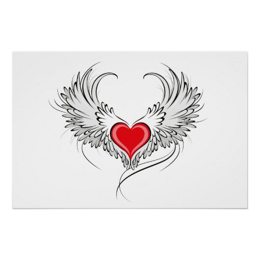 Red Angel Heart mit Flügeln Poster (Vorderseite)