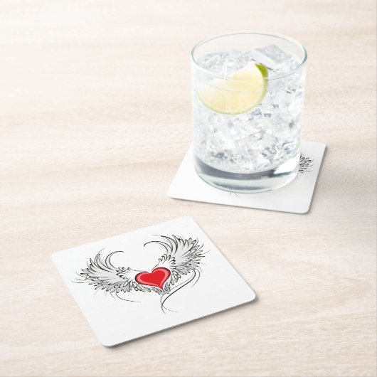 Red Angel Heart mit Flügeln Rechteckiger Pappuntersetzer (Vor Ort)