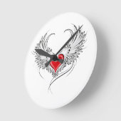Red Angel Heart mit Flügeln Runde Wanduhr (Winkel)