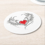 Red Angel Heart mit Flügeln Runder Pappuntersetzer (Angewinkelt)