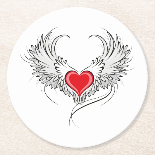 Red Angel Heart mit Flügeln Runder Pappuntersetzer (Vorderseite)