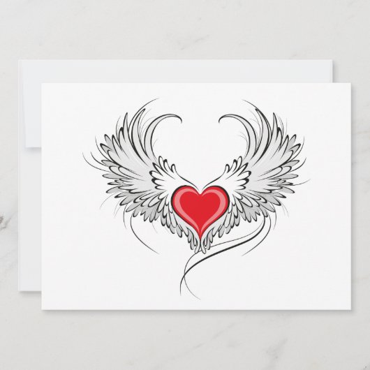 Red Angel Heart mit Flügeln Save The Date (Vorderseite)