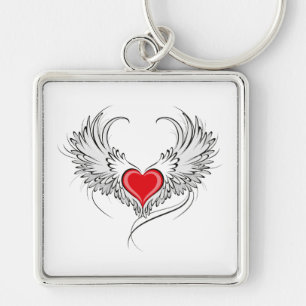 Red Angel Heart mit Flügeln Schlüsselanhänger