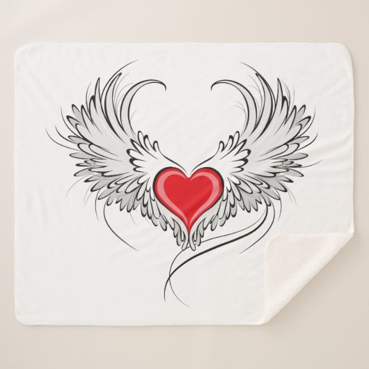 Red Angel Heart mit Flügeln Sherpadecke (Vorderseite (Horizontal))