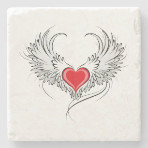 Red Angel Heart mit Flügeln Steinuntersetzer