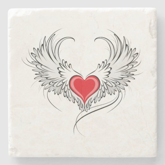 Red Angel Heart mit Flügeln Steinuntersetzer (Vorderseite)