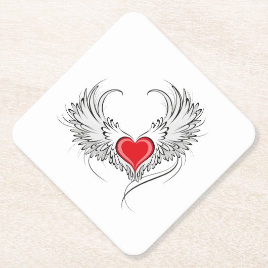 Red Angel Heart mit Flügeln Untersetzer (Vorderseite)