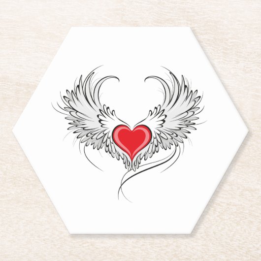 Red Angel Heart mit Flügeln Untersetzer (Vorderseite)