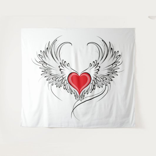 Red Angel Heart mit Flügeln Wandteppich (Vorderseite (Horizontal))