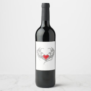 Red Angel Heart mit Flügeln Weinetikett