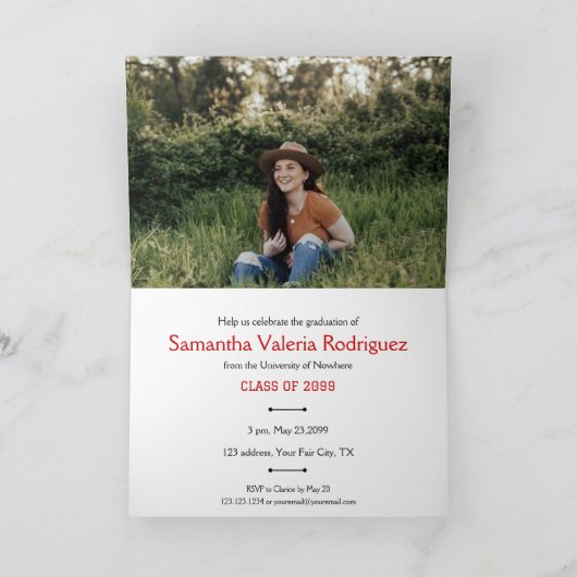 Red Angled Acht-Foto Grad Einladung (Innenseite)