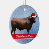 Red Angus Bull und Weihnachtsmannmütze Keramik Ornament (Rechts)