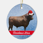 Red Angus Bull und Weihnachtsmannmütze Keramik Ornament (Links)