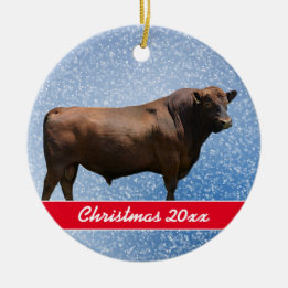 Red Angus Bull Weihnachtsfeier Keramik Ornament