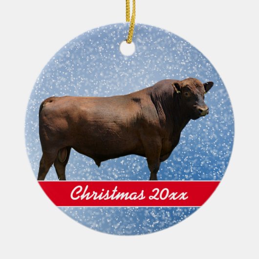 Red Angus Bull Weihnachtsfeier Keramik Ornament (Vorne)