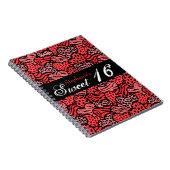 Red Animal Muster Herzen Sweet 16 Notebook Notizblock (Rechte Seite)