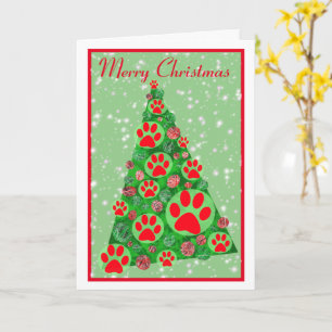 Red Animal Paw Silhouette Weihnachtsbaum White Karte