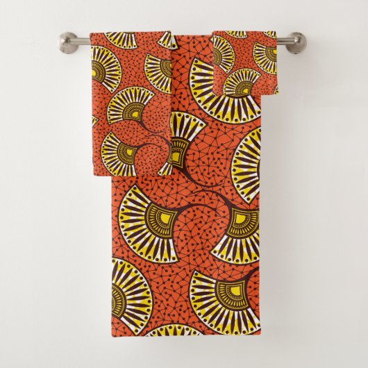 Red Ankara Fan Motif Handtuch Set (Insitu)