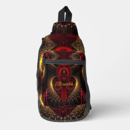 Red Ankh Goddess Gold HeART Fractals Crossbody Bag