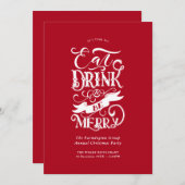 Red Annual Holiday Party essen Drink sei froh Einladung (Vorne/Hinten)