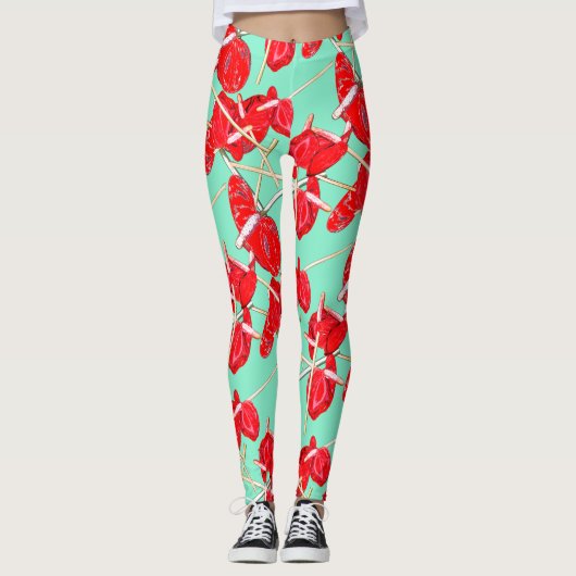 Red Anthurium Blume Muster Champ Leggings (Vorderseite)
