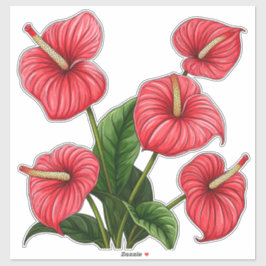 Red Anthurium Flowers with Green Leaves Aufkleber