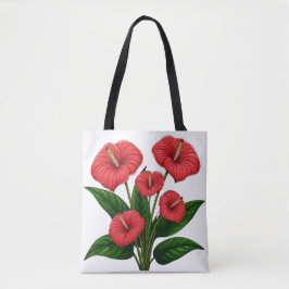 Red Anthurium Flowers with Green Leaves Tasche