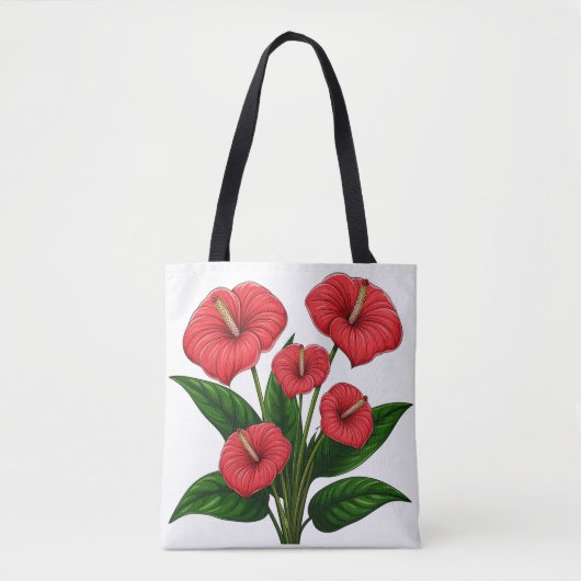 Red Anthurium Flowers with Green Leaves Tasche (Vorderseite)