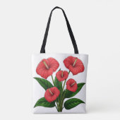 Red Anthurium Flowers with Green Leaves Tasche (Rückseite)